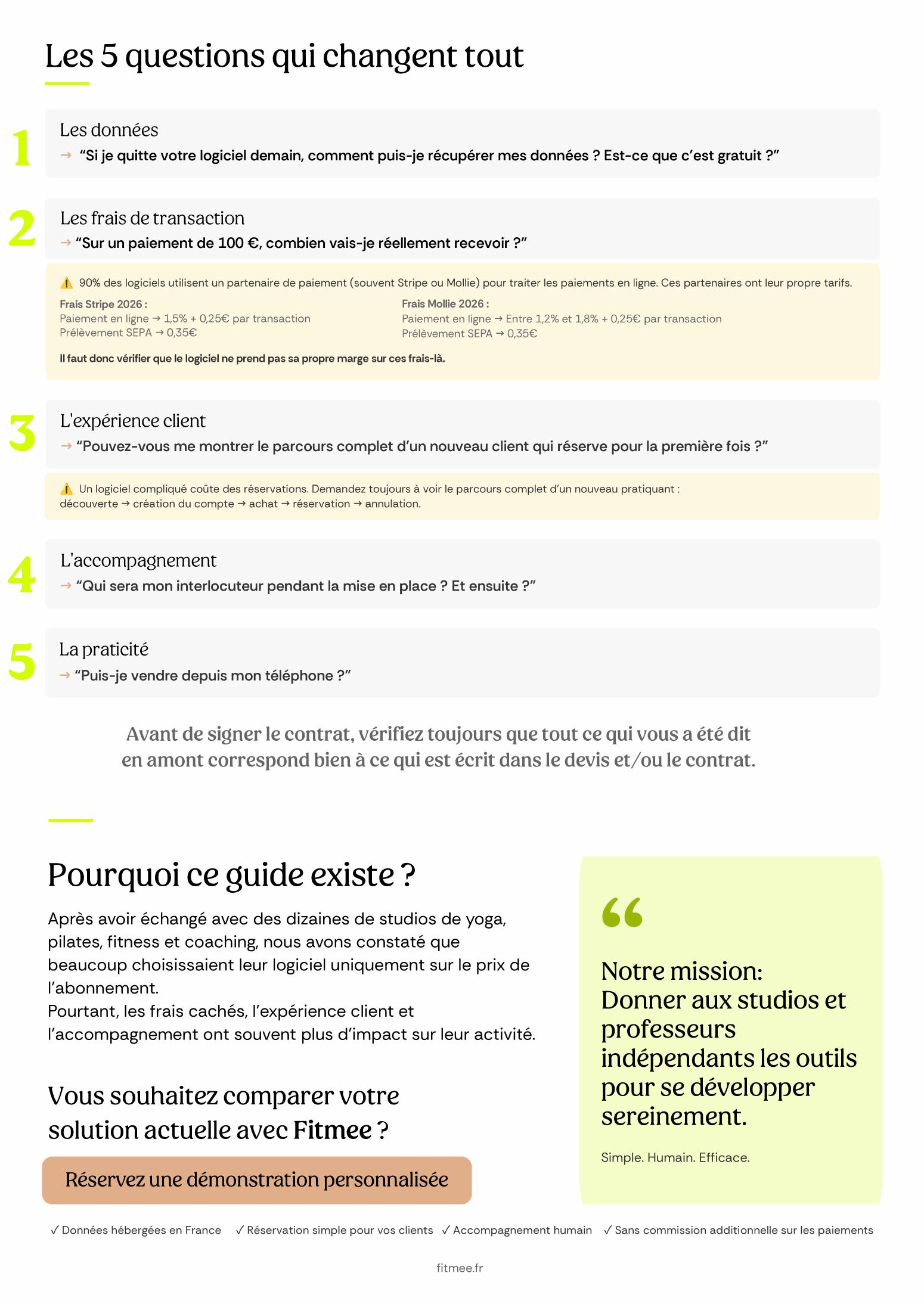 Aperçu page 3 — Checklist Fitmee logiciel de réservation